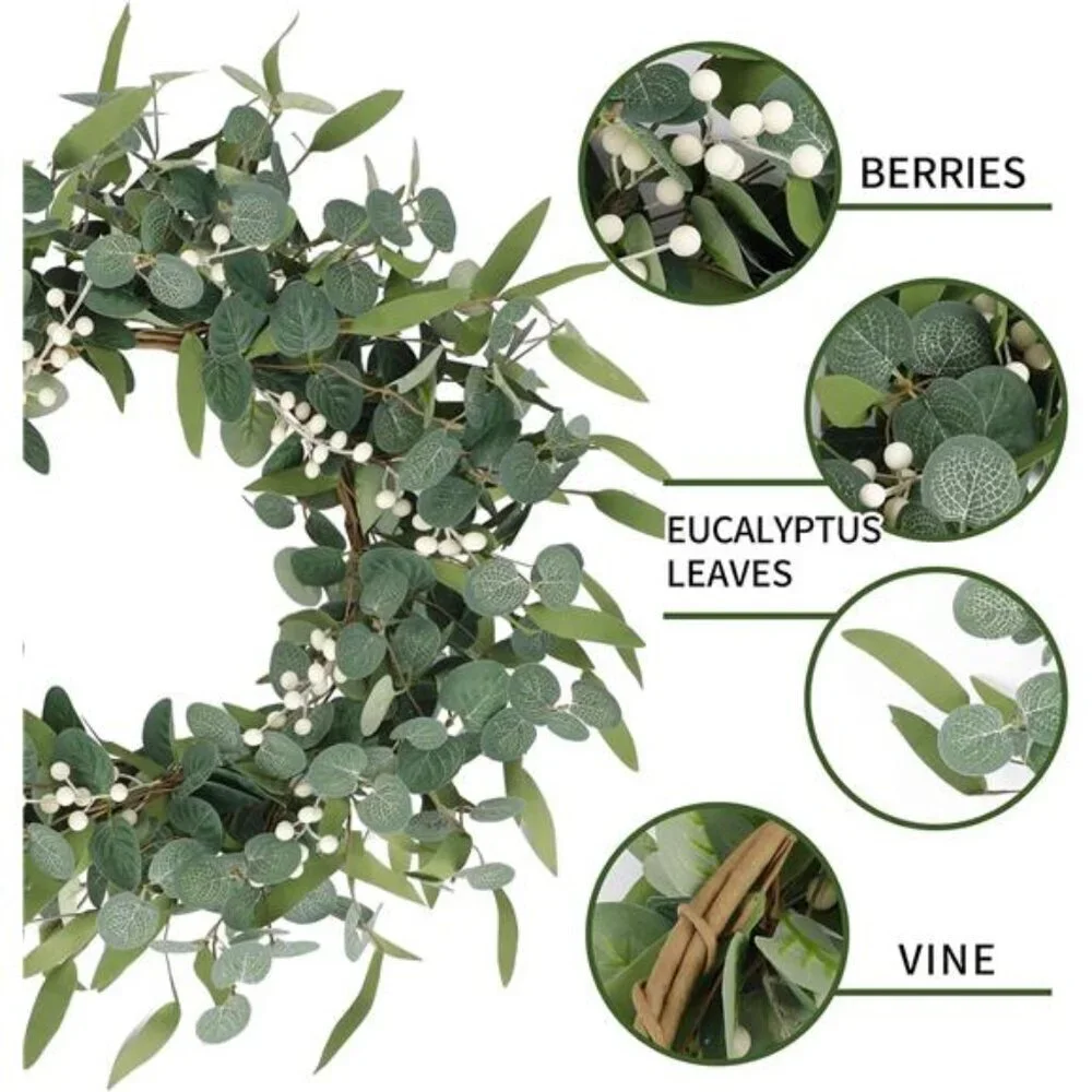 20in Artificial Eucalyptus Wreath for Front Door Fall Wreath Green Leaf Wreath